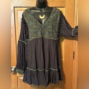 Free people Much Love embroidered & crocheted tunic dress
